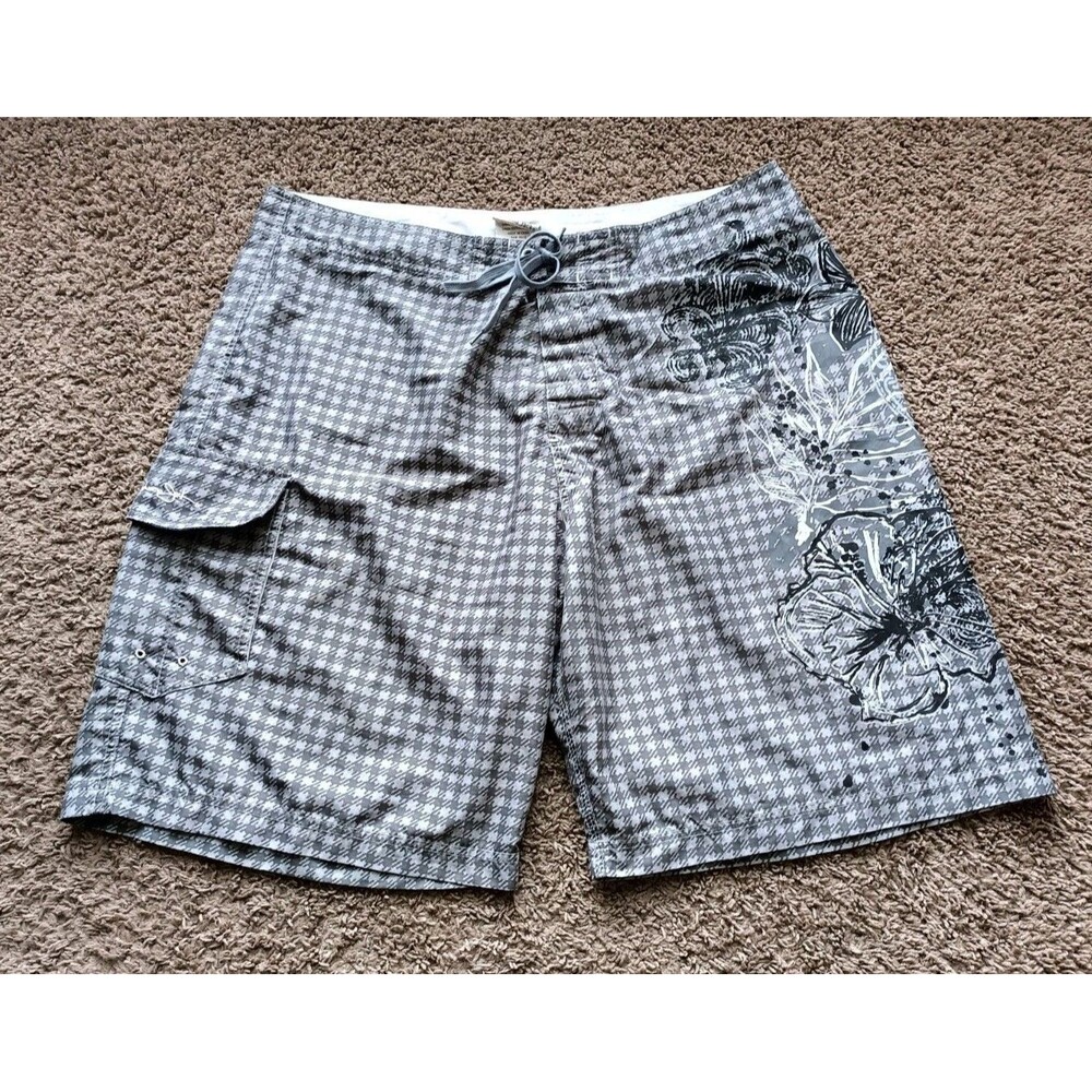 Vintage Panama Jack Swim Trunks Men's Size 38 Gray Graphic Drawstring